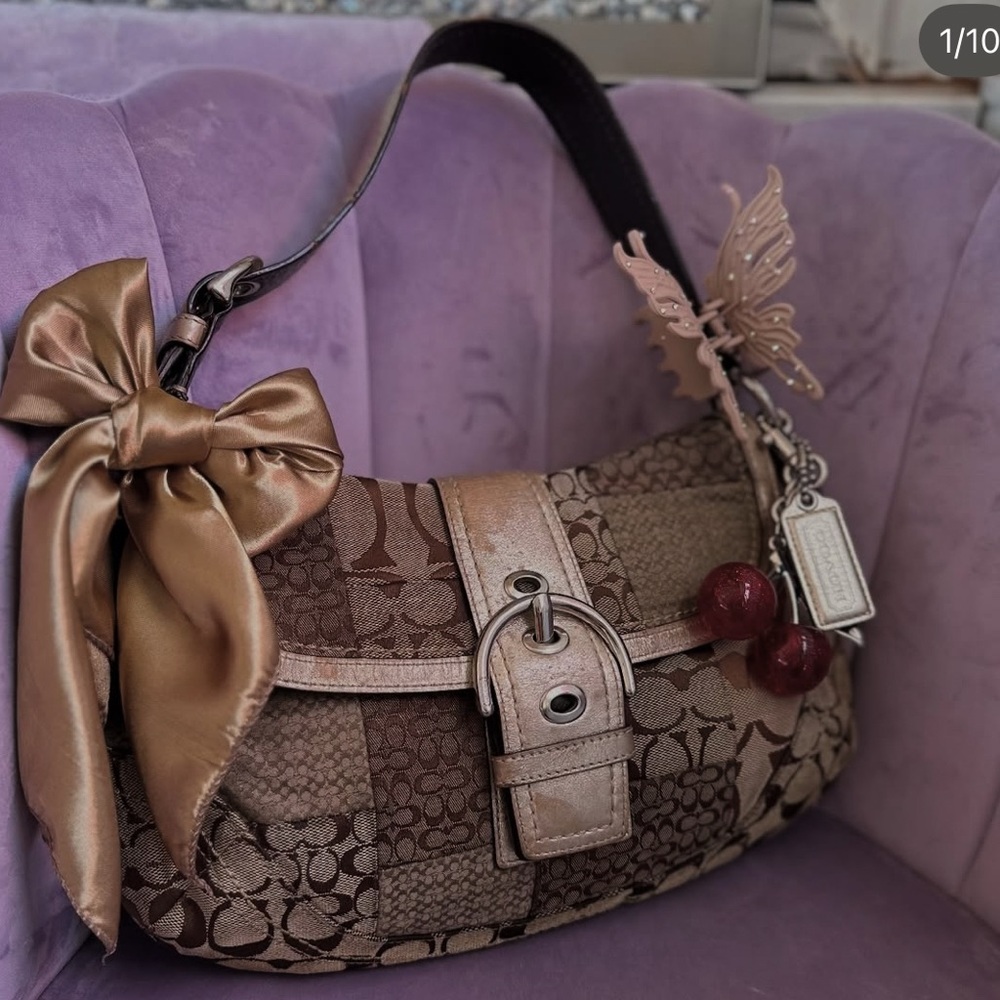 Elegant Brown Coach  Patchwork Shoulder Bag